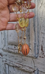 Collana in argento 925, quarzo citrino e ceramica dipinta oro 24k