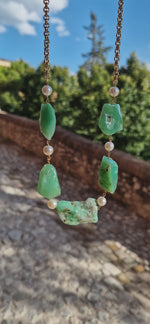 Collana in argento placcato oro con crisoprasio e perle
