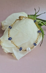 Women's bracelet in 18k gold plated 925 silver with tanzanite and pearl