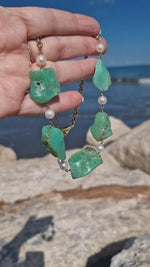 Collana in argento con crisoprasio e perle