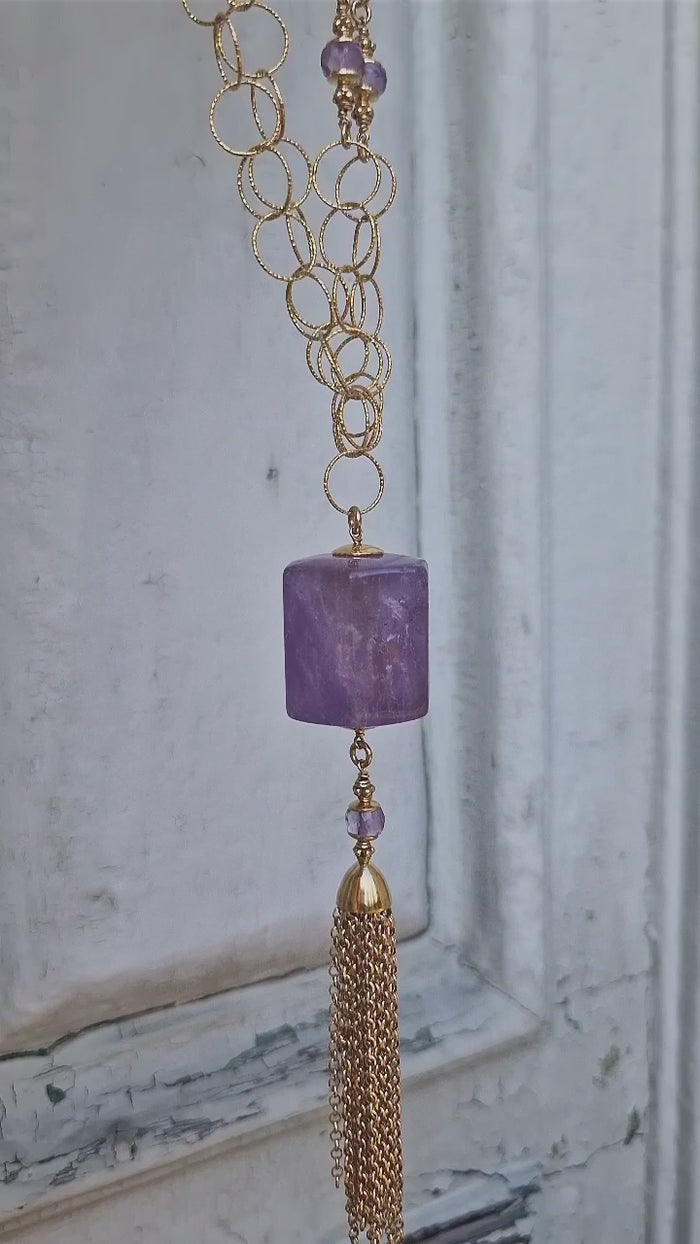 Collana Sautoir con pendente di ametista e peridoto
