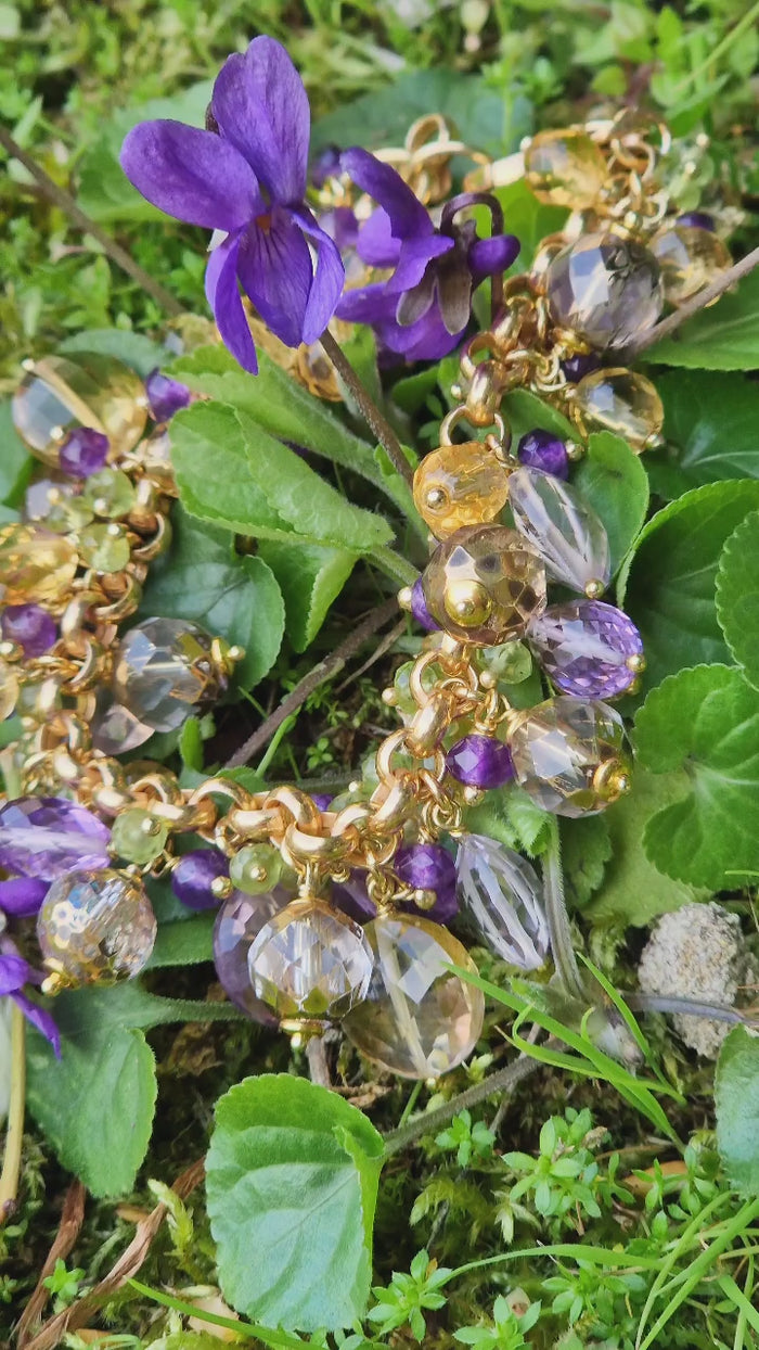 Collana con topazio, peridoto, ametista, quarzo e cristallo di rocca