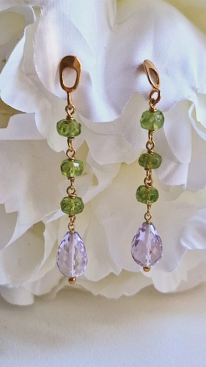Orecchini pendenti con peridoto e ametista