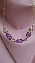 Collana con ametista e quarzo dipinto oro 24k