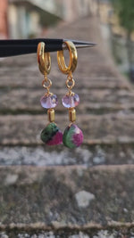 Orecchini con rubino zoisite e ametista