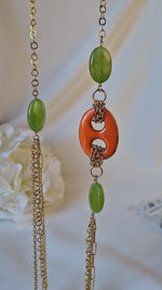 Collana lunga multifilo in argento 925 placcato oro 18k con giada e ceramica dipinta a mano oro 24k