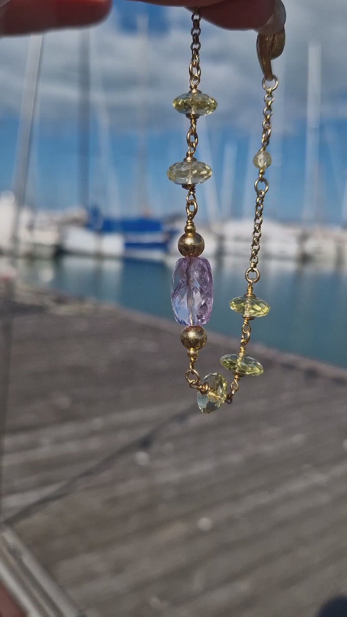 Bracciale in argento 925 con ametista e quarzo lemon