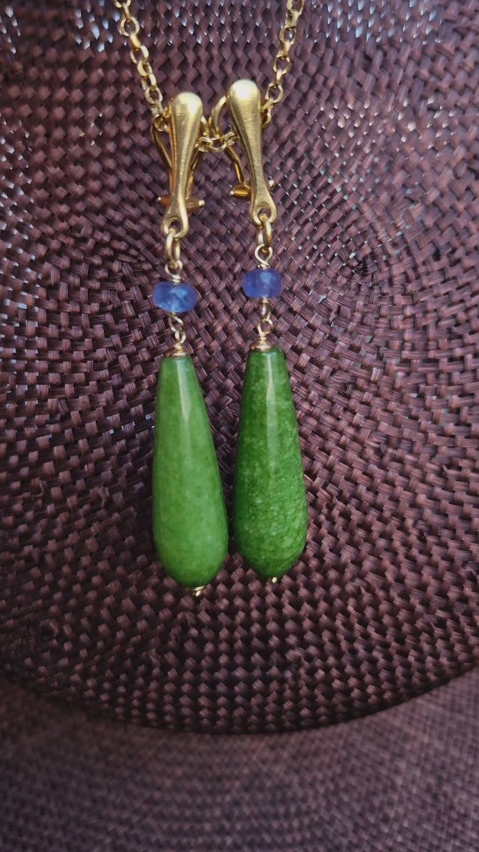 Orecchini donna a clip con tanzanite e giada