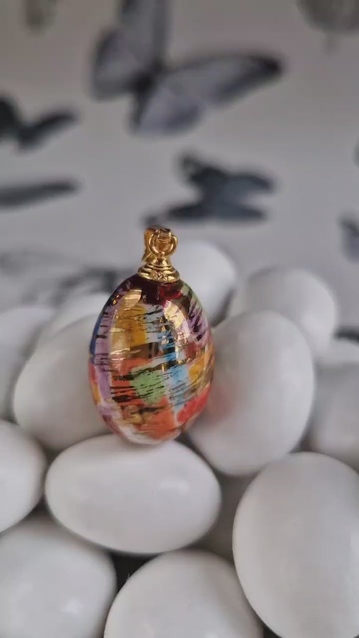 Collana in argento con pendente in ceramica dipinta oro 24k