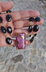 Girocollo in argento 925 con pendente in ceramica con oro 24k, ametista e onice
