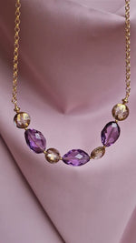 Collana con ametista e quarzo dipinto oro 24k