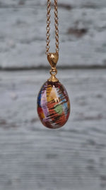 Collana in argento con pendente in ceramica dipinta oro 24k