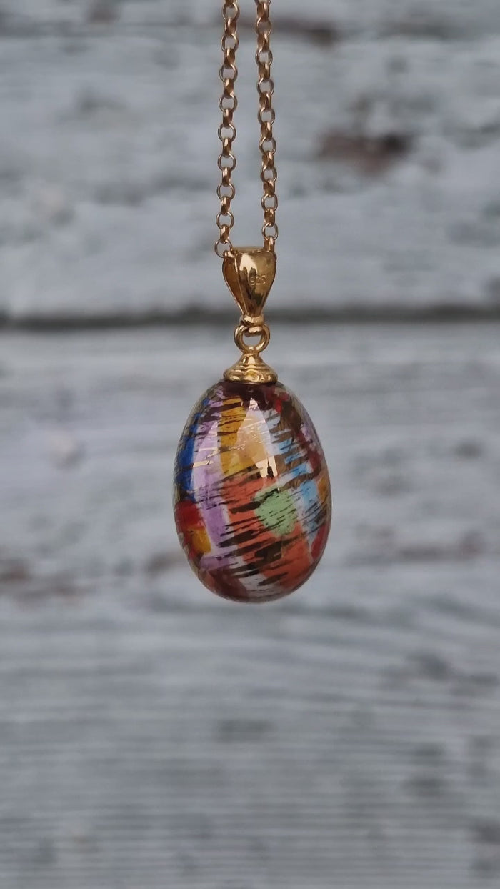 Collana in argento con pendente in ceramica dipinta oro 24k