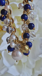 Bracciale con perle, lapislazzuli e cristallo di rocca dipinto oro 24k