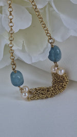 Bracciale in argento con acquamarina e perle