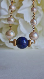 Bracciale in argento 925 placcato oro 18kt con lapislazzuli e perle