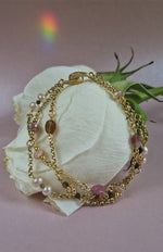 Bracciale multifilo con smeraldo, tanzanite e pietra di luna