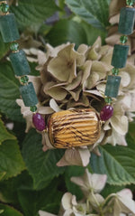 Collana con ceramica dipinta oro 24k, rubino e giada