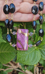 Girocollo in argento 925 con pendente in ceramica con oro 24k, ametista e onice