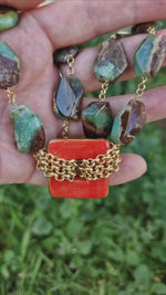 Collana donna con crisoprasio e ceramica dipinta a mano con oro 24k