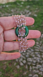 Bracciale multifilo con giada e quarzo rosa