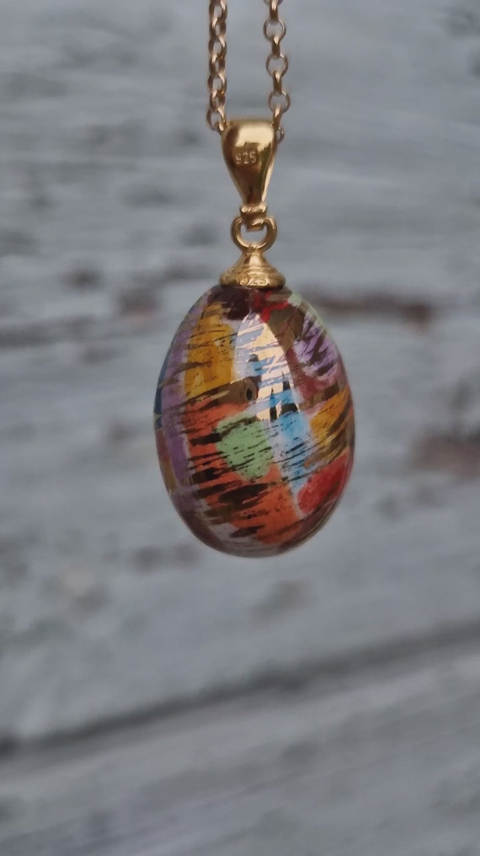 Collana in argento con pendente in ceramica dipinta oro 24k