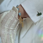 Bracciale con acquamarina e ceramica dipinta con oro 24k
