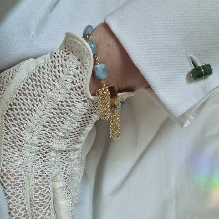 Bracciale con acquamarina e ceramica dipinta con oro 24k