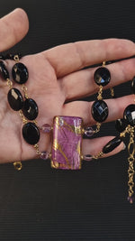 Girocollo in argento 925 con pendente in ceramica con oro 24k, ametista e onice