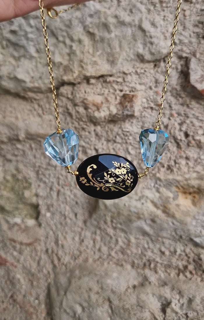 Collana con topazio e onice dipinto oro 24k