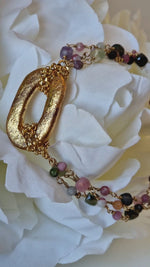 Bracciale multifilo con tormalina e ceramica dipinta oro 24k