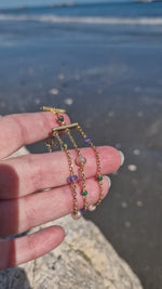 Bracciale multifilo con smeraldo, tanzanite e pietra di luna