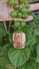 Collana con ceramica dipinta oro 24k e giada