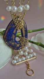 Bracciale multifilo con perle e lapislazzuli dipinto con oro 24k