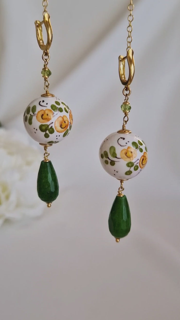 Orecchini argento 925 in maiolica con giada e peridoto