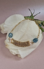 Bracciale in argento con acquamarina e perle