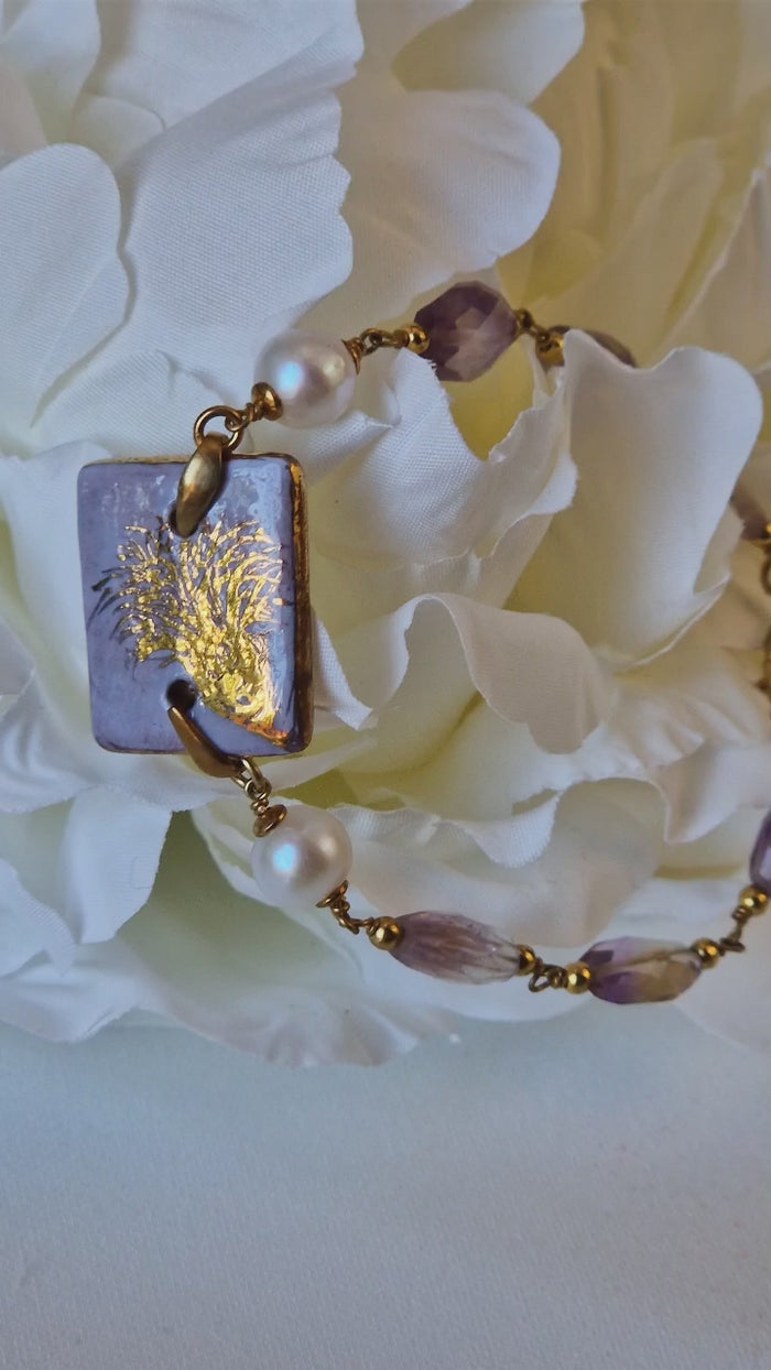Bracciale con ametrina, perle e ceramica