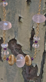 Collana in argento con quarzo rosa, ametista e cristallo di rocca
