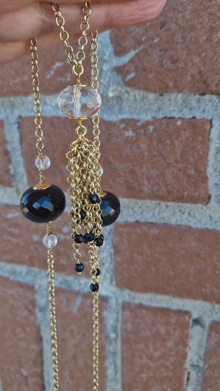 Collana Sautoir con onice e cristallo di rocca