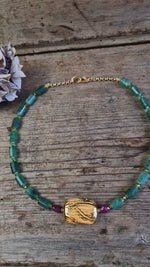 Collana con ceramica dipinta oro 24k, rubino e giada