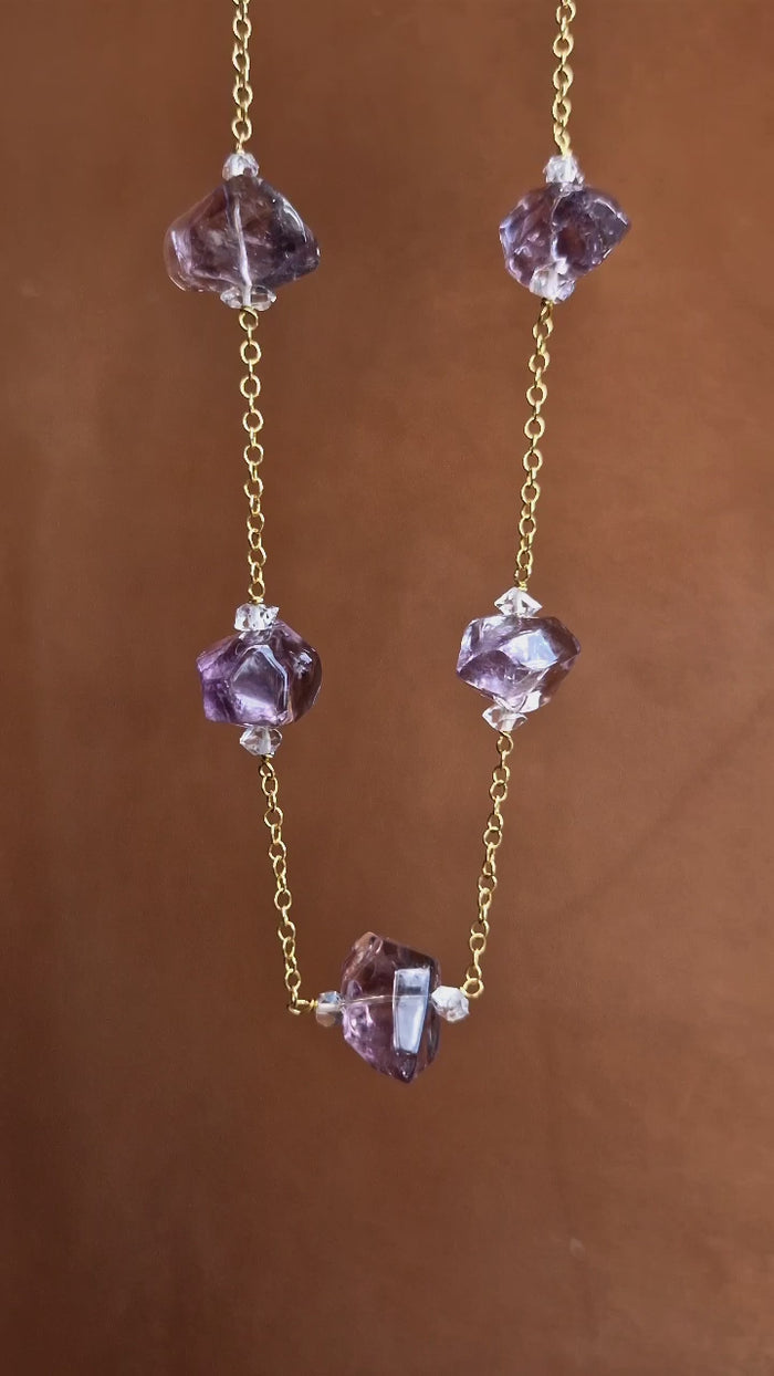 Collana in argento, ametista e diamante di Herkimer 2