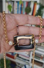 Girocollo in argento 925 placcato oro 18k con onice dipinto oro 24 e perle
