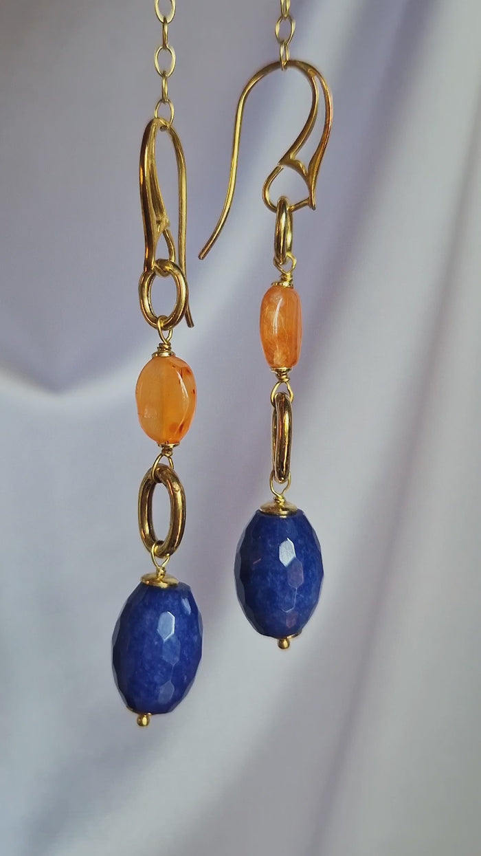 Orecchini a monachella in argento 925 con giada e corniola