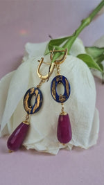 Orecchini donna con giada e lapislazzuli dipinto oro 24k