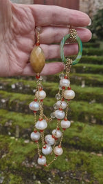 Collana multifilo con perle, prehnite, agata, calcite e corniola