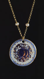 Collana donna lunga di perle e maiolica dipinta oro 24k