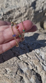 Bracciale multifilo con smeraldo, tanzanite e pietra di luna