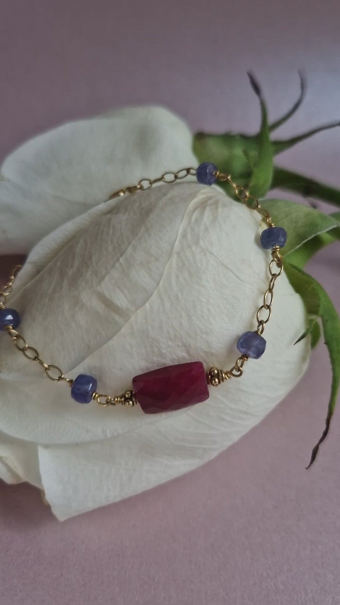 Bracciale in argento 925 con rubino e tanzanite
