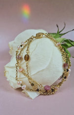 Bracciale multifilo donna in argento placcato oro 18k perle, tormalina e pietra di luna