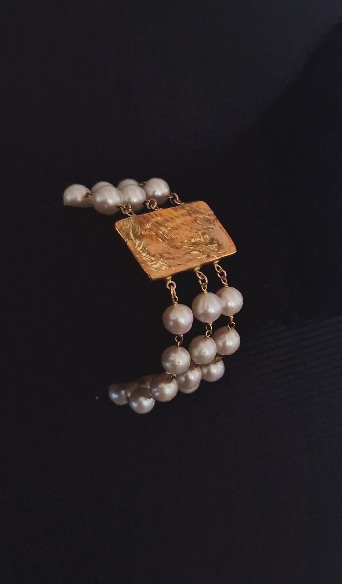 Bracciale multifilo con perle e ceramica dipinta oro 24k